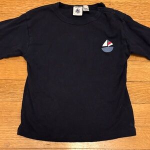 Petit Bateau Navy Long Sleeve Tee with Sailboat Emblem
